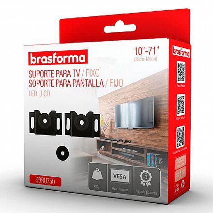 Suporte de Monitor/TV - Suporte para TV/Monitor - Fixo de Parede - Vesa Universal de 10" a 71" Brasforma SBRU750