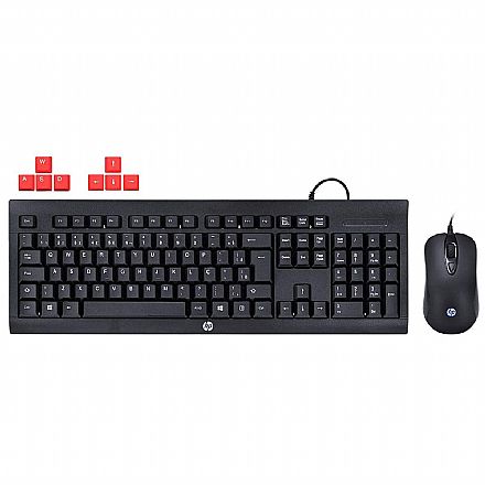 Kit Teclado e Mouse - Kit Teclado e Mouse Gamer HP KM100 - ABNT2 - 1600dpi - Keycaps Vermelho - 1QW64AA