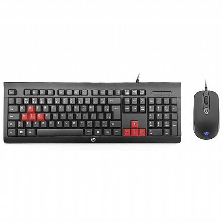 Kit Teclado e Mouse - Kit Teclado e Mouse Gamer HP KM100 - ABNT2 - 1600dpi - Keycaps Vermelho - 9XW74AA