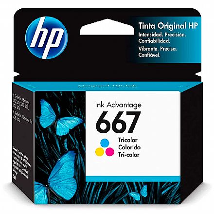 Cartucho - Cartucho HP 667 Colorido - 3YM78AL / 3YM78AB - Para Deskjet Ink Advantage 6000 / 6400 / 1200 / 2300 / 2700 / 4100