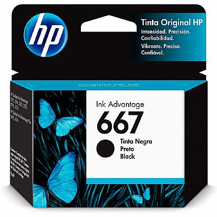 Cartucho - Cartucho HP 667 Preto - 3YM79AL / 3YM79AB - Para Deskjet Ink Advantage 6000 / 6400 / 1200 / 2300 / 2700 / 4100