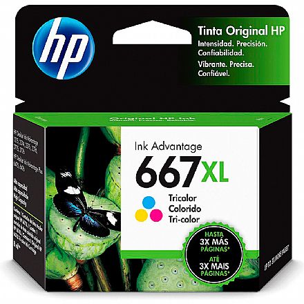 Cartucho - Cartucho HP 667XL Colorido - 3YM80AL / 3YM80AB - Para Deskjet Ink Advantage 6000 / 6400 / 1200 / 2300 / 2700 / 4100