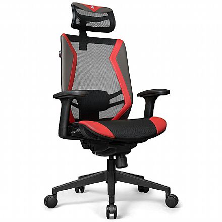 Cadeiras - Cadeira DT3 Sports Spider Office Series - Encosto Reclinável e Flexível - Apoio de Cabeça Ajustável - Preta e Vermelha 12057-5