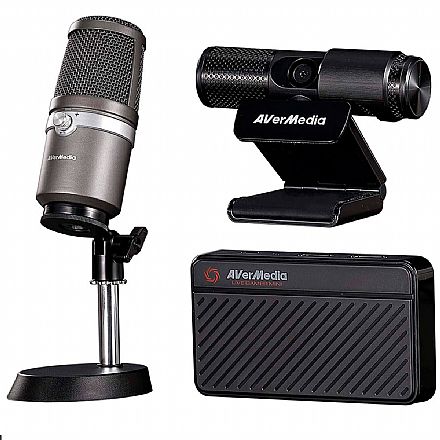 Captura de TV/Video - Kit Live Streamer Avermedia BO311 - Captura Live Gamer Mini GC311 + Microfone Profissional AM310 + Webcam Full HD
