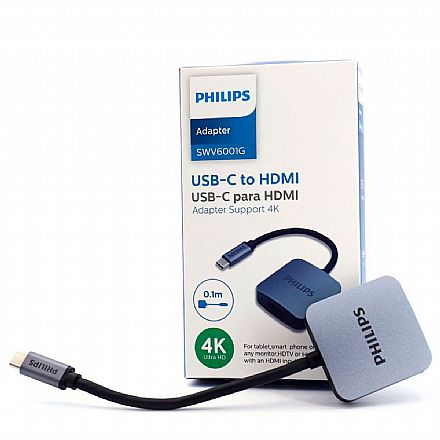 Cabo & Adaptador - Adaptador Conversor USB-C para HDMI 4K - Philips SWV6001G/59 - para Smartphones e Tablets