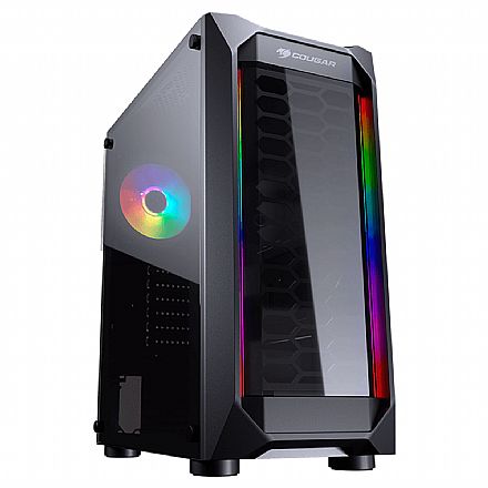Gabinete - Gabinete Gamer Cougar MX410 - Lateral em Acrilíco - com 1 cooler ARGB e Fita ARGB Frontal