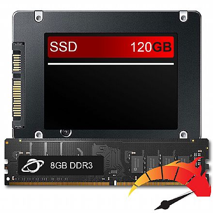 Kit Upgrade - Kit Upgrade de alto desempenho - SSD 120GB + Memória 8GB DDR3, aumento da velocidade do PC em até 10x