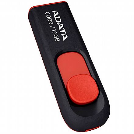 Pen Drive - Pen Drive 16GB AData C008 - Botão Deslizante - AC008-16G-RKD