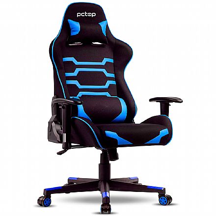 Cadeiras - Cadeira Gamer PCTop Power X-2555 - Encosto Reclinável de 180° - Preta e Azul - 0079636-01