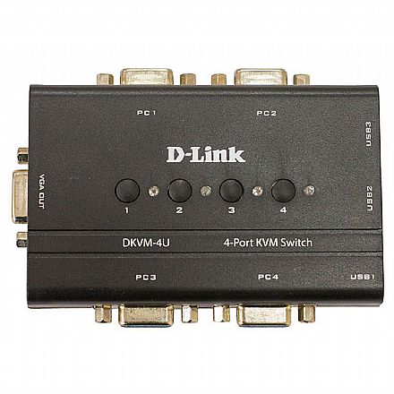 Cabo & Adaptador - Chaveador KVM D-Link DKVM-4U - 4 computadores em 1 monitor, teclado e mouse - USB e VGA