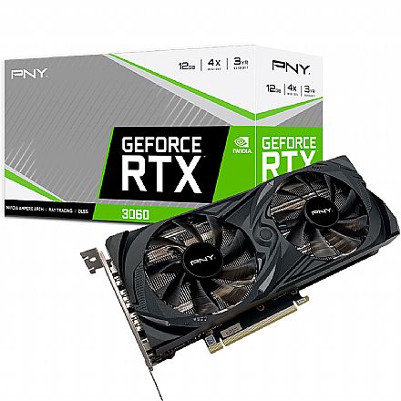 Placa de Vídeo - GeForce RTX 3060 12GB GDDR6 - PNY Uprising Dual Fan VCG306012DFMPB - Selo LHR