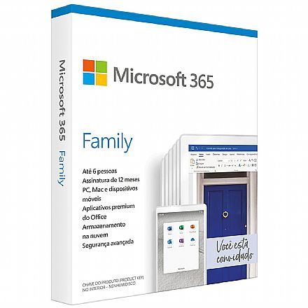 Software - Microsoft Office 365 Family - Assinatura Anual para 6 usuários + 1 TB de Armazenamento One Drive - PC, Mac, iOS e Android - 6GQ-01178