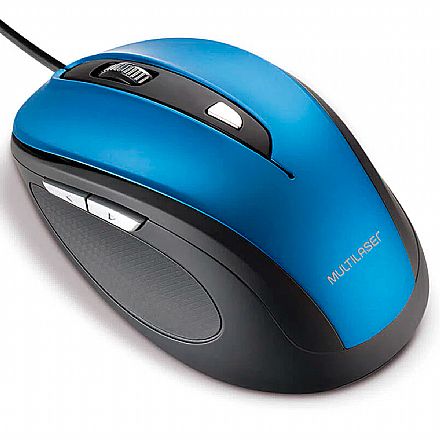 Mouse - Mouse Multilaser Comfort MO244 - 1600dpi - 6 Botões - Preto e Azul