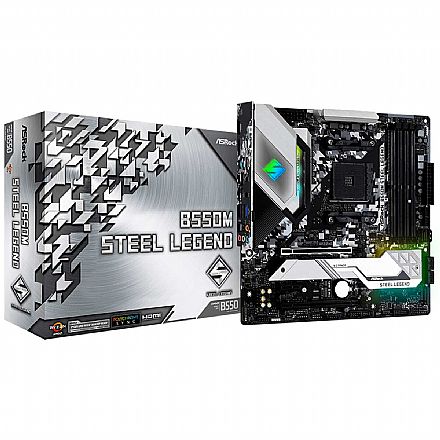 Placa Mãe para AMD - ASRock B550M Steel Legend - (AM4 - DDR4 4733 OC) - Chipset AMD B550 - USB 3.2