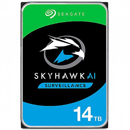 HD (Disco Rígido) - HD 14TB SATA - 7200RPM - 256MB Cache - Seagate SkyHawk AI Surveillance - ST14000VE0008 - Ideal para Vigilância