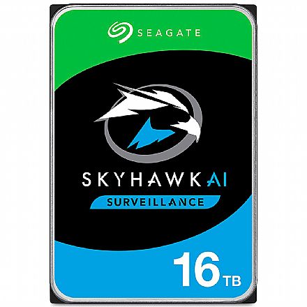 HD (Disco Rígido) - HD 16TB SATA - 7200RPM - 256MB Cache - Seagate SkyHawk AI Surveillance - ST16000VE002 - Ideal para Vigilância