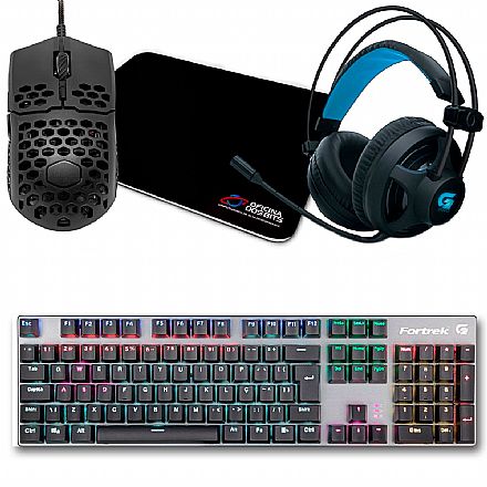 Kit Teclado e Mouse - Kit Gamer Mouse Cooler Master MM710 + Teclado Mecânico Fortrek Black Hawk + Headset Fortrek G Pro H2