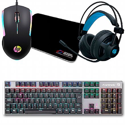 Kit Teclado e Mouse - Kit Gamer Mouse HP M160 + Mousepad Bits Gamer + Teclado Mecânico Fortrek Black Hawk + Headset Fortrek G Pro H2