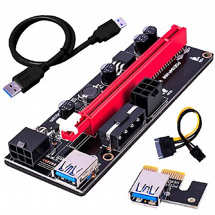 Cabo & Adaptador - Cabo Riser para Mineração - PCI-E 1X para 16X - Powered - Nova versão 009S