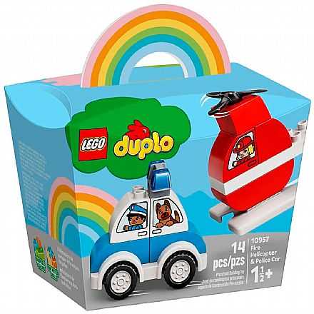 Brinquedo - LEGO Duplo - Helicóptero dos Bombeiros e Carro da Polícia - 10957