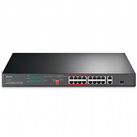 Rede Switch - Switch 16 Portas TP-Link TL-SL1218P - PoE+ - 2 Portas Gigabit - 1 Porta SFP - Ideal para Vigilância