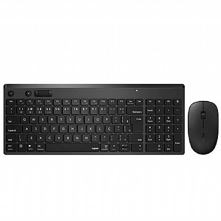 Kit Teclado e Mouse - Kit Teclado e Mouse sem Fio Rapoo 8050T - ABNT2 - 1300dpi - Bluetooth e USB - RA003