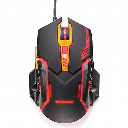 Mouse - Mouse Gamer Multilaser MO270 - 2400dpi - 6 Botões - Preto e Laranja