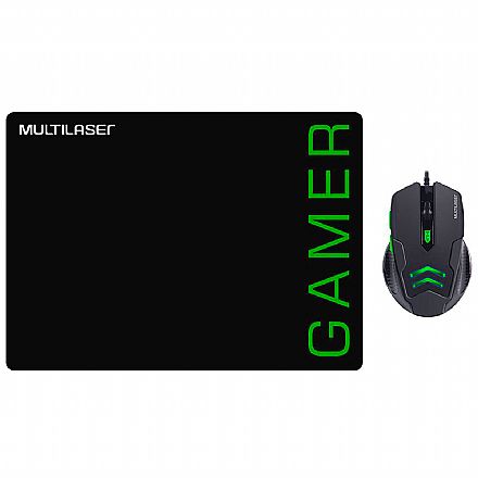 Mouse - Kit Mouse e Mousepad Gamer Multilaser MO273 - 3200dpi - Preto e Verde