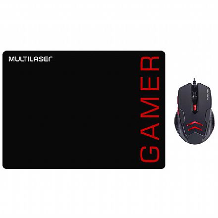 Mouse - Kit Mouse e Mousepad Gamer Multilaser MO306 - 3200dpi - Preto e Vermelho
