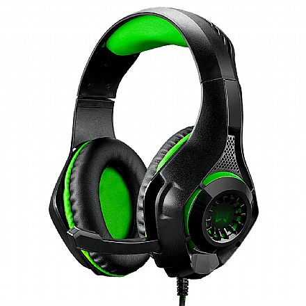 Fone de Ouvido - Headset Gamer Multilaser Warrior PH299 - Microfone - para Console e PC - LED Verde