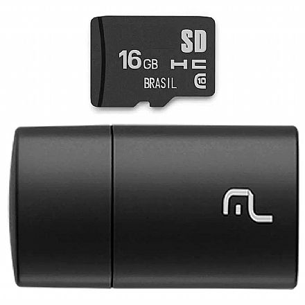 Pen Drive - Kit Leitor USB + Cartão de Memória 16GB Classe 10 - Multilaser MC162