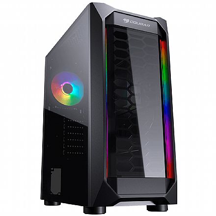 Gabinete - Gabinete Cougar MX410-T - Lateral em Vidro - Frontal RGB - Cooler ARGB Incluso - CGR-5VM6B-T