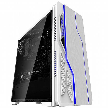 Gabinete - Gabinete Gamer Bluecase BG-009 - Lateral em Acrílico - Frontal RGB - USB 3.0 - Branco