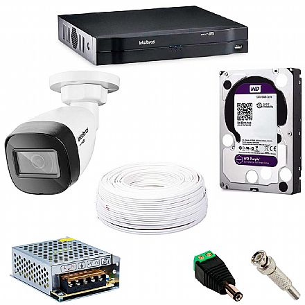 Segurança CFTV - Kit CFTV Intelbras - DVR 8 Canais MHDX 1108, 4 Câmeras Bullet VHD 1120 B G5, HD 2TB, Fonte Chaveada, Cabo Coaxial 100 metros, 4 Plugs P4 Macho + 8 Conectores BNC Macho