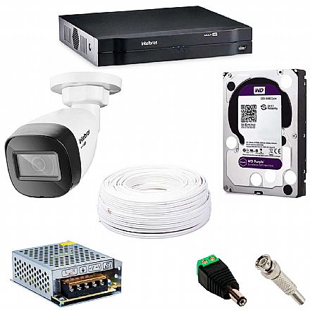 Segurança CFTV - Kit CFTV Intelbras - DVR 16 Canais MHDX 1116, 8 Câmeras Bullet VHD 1120 B G5, HD 1TB, Fonte Chaveada, Cabo Coaxial 100 metros, 8 Plugs P4 Macho + 16 Conectores BNC Macho