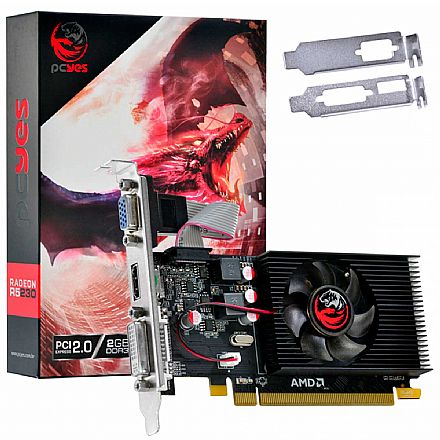 Placa de Vídeo - Placa de Vídeo AMD Radeon R5 230 2GB GDDR3 64bits - Low Profile - PCYes - PJR230RLP
