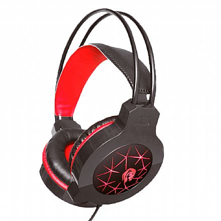 Fone de Ouvido - Headset Gamer Hayom HF2200 - Microfone - LED - Conector P2 e USB para energia - Preto e Vermelho - 221000