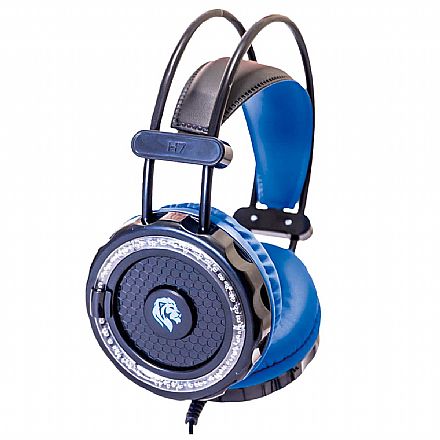 Fone de Ouvido - Headset Gamer Hayom HF2201 - Microfone - LED - Conector P2 e USB para energia - Preto e Azul - 221001