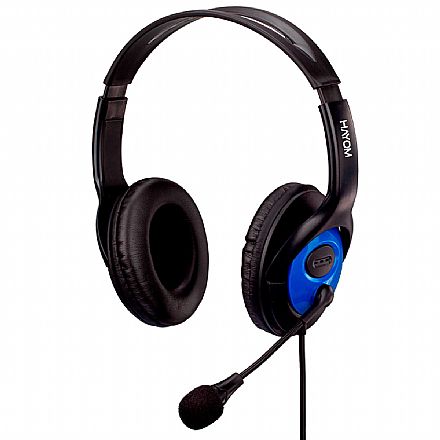 Fone de Ouvido - Headset Hayom Office HF2208 - Microfone - Conector P2 - Preto e Azul - 221008