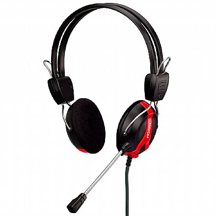 Fone de Ouvido - Headset Hayom Office HF2209 - Microfone - Conector P2 - Preto e Vermelho - 221009