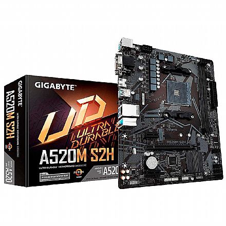 Placa Mãe para AMD - Gigabyte A520M S2H (AM4 - DDR4 5100 O.C) - Chipset AMD A520 - USB 3.2 - Slot M.2