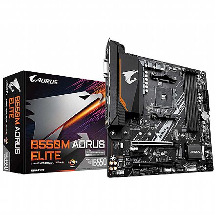 Placa Mãe para AMD - Gigabyte Aorus Elite B550M (AM4 - DDR4 4733 O.C) - Chipset AMD B550 - USB 3.2 - Slot M.2