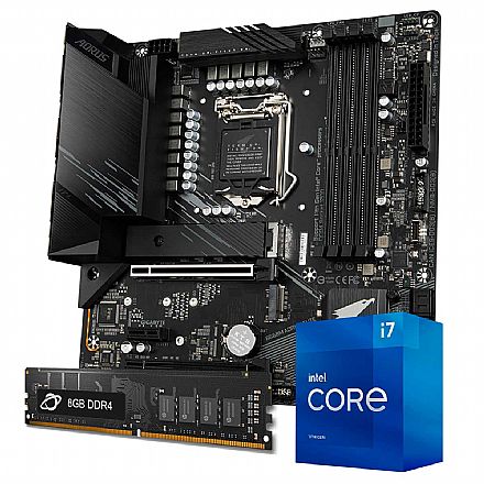 Kit Upgrade - Kit Upgrade Processador Intel® Core™ i7 11700 + Placa Mãe Gigabyte B560M AORUS ELITE + Memória 8GB DDR4