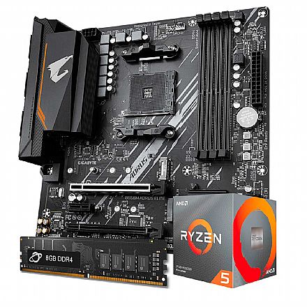 Kit Upgrade - Kit Upgrade Processador AMD Ryzen™ 5 5600X + Placa Mãe Gigabyte  B550M AORUS ELITE + Memória 8GB DDR4