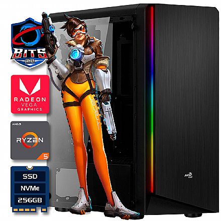 Computador Gamer - PC Gamer Bits 2024 - Ryzen 5 5600G, RAM 16GB Dual Channel, SSD 256GB NVMe, Video Radeon Vega 7