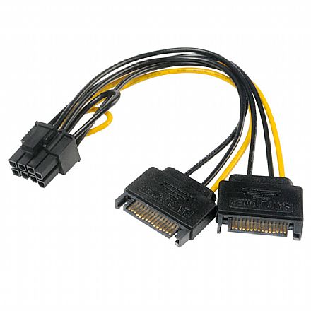 Placa de Vídeo - Cabo Alimentação 2 SATA para 6 pinos ou 8 pinos PCIe VGA - 15cm - Akasa AK-CBPW19-15