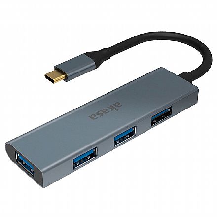 Cabo & Adaptador - HUB USB-C - 4 Portas USB 3.0 - Akasa AK-CBCA25-18BK