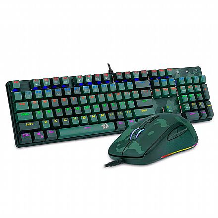 Kit Teclado e Mouse - Kit Gamer Redragon Hunter Dark Green S108 - Teclado + Mouse