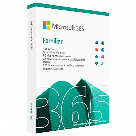 Software - Microsoft Office 365 Family - Assinatura Anual para 6 usuários + 1 TB de Armazenamento One Drive - PC, Mac, iOS e Android - 6GQ-01543