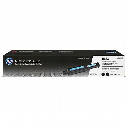 Toner - Kit Recarga para HP Neverstop com 2 Unidades - Toner HP 103AE Preto - W1103AE - Para 1000A / 1000W / 1200A / 1200W